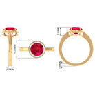 Round Created Ruby Halo Engagement Ring with Diamond Lab Created Ruby - ( AAAA ) - Quality - Rosec Jewels