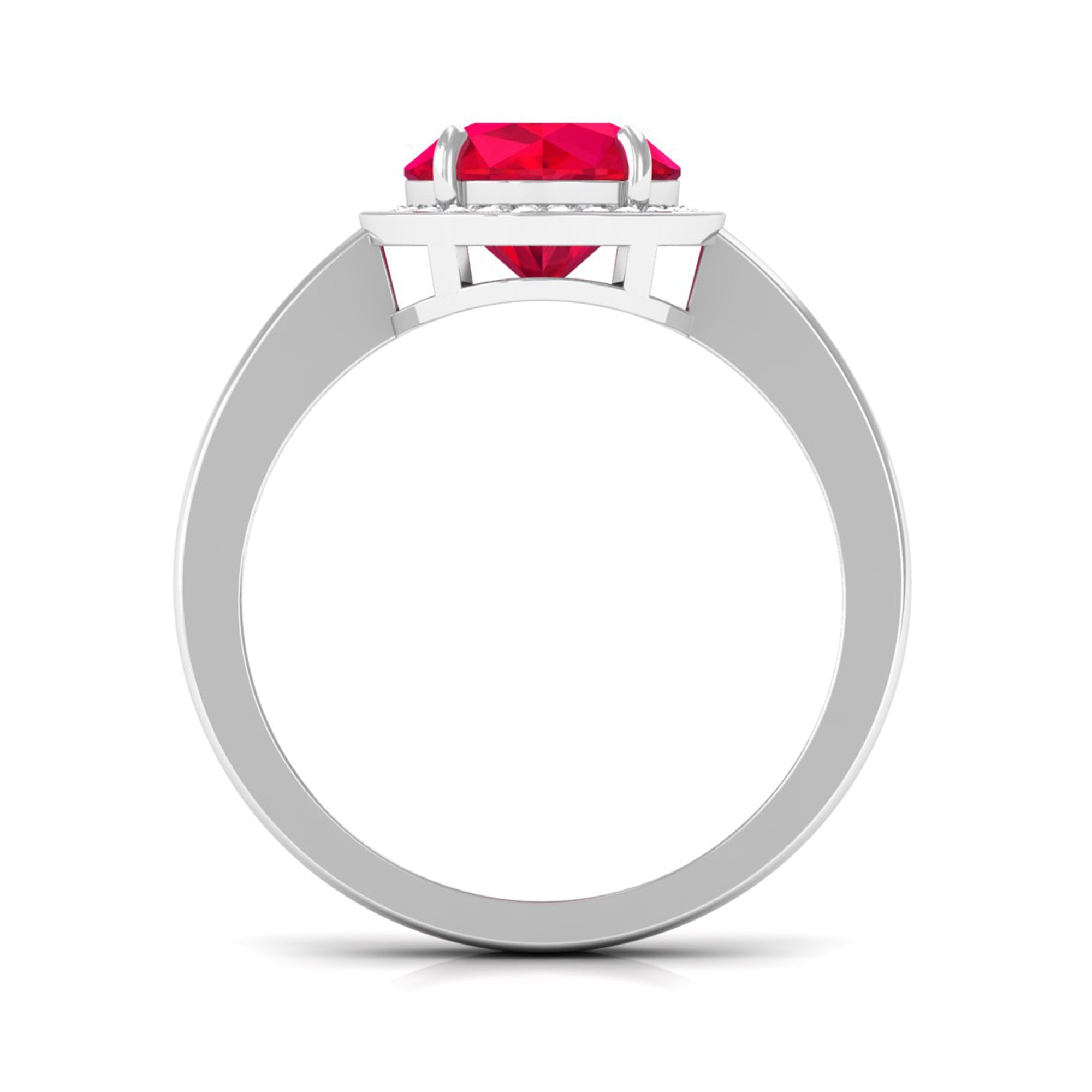 Round Created Ruby Halo Engagement Ring with Diamond Lab Created Ruby - ( AAAA ) - Quality - Rosec Jewels