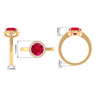 Round Created Ruby Halo Engagement Ring with Diamond Lab Created Ruby - ( AAAA ) - Quality - Rosec Jewels