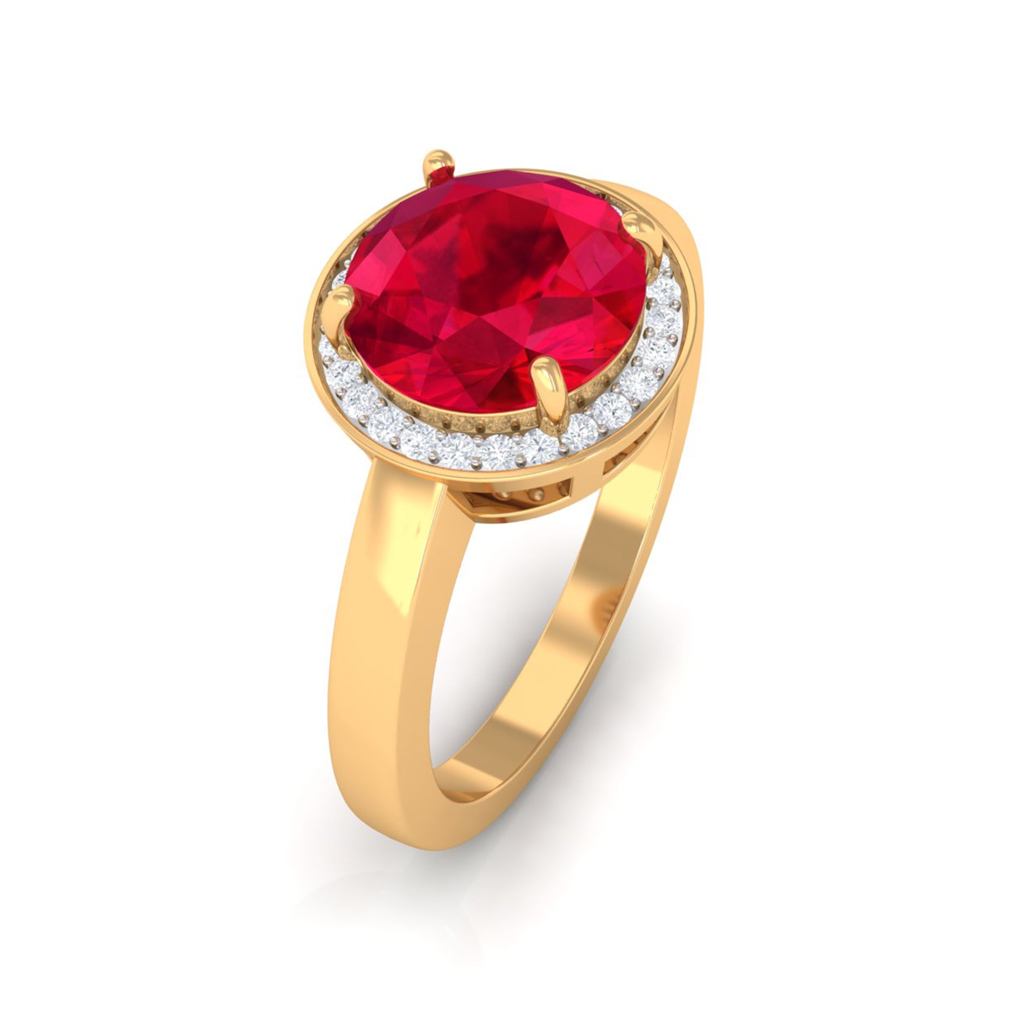 Round Created Ruby Halo Engagement Ring with Diamond Lab Created Ruby - ( AAAA ) - Quality - Rosec Jewels