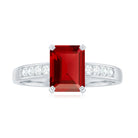 Emerald Cut Certified Created Ruby Solitaire Ring with Diamond Lab Created Ruby - ( AAAA ) - Quality - Rosec Jewels