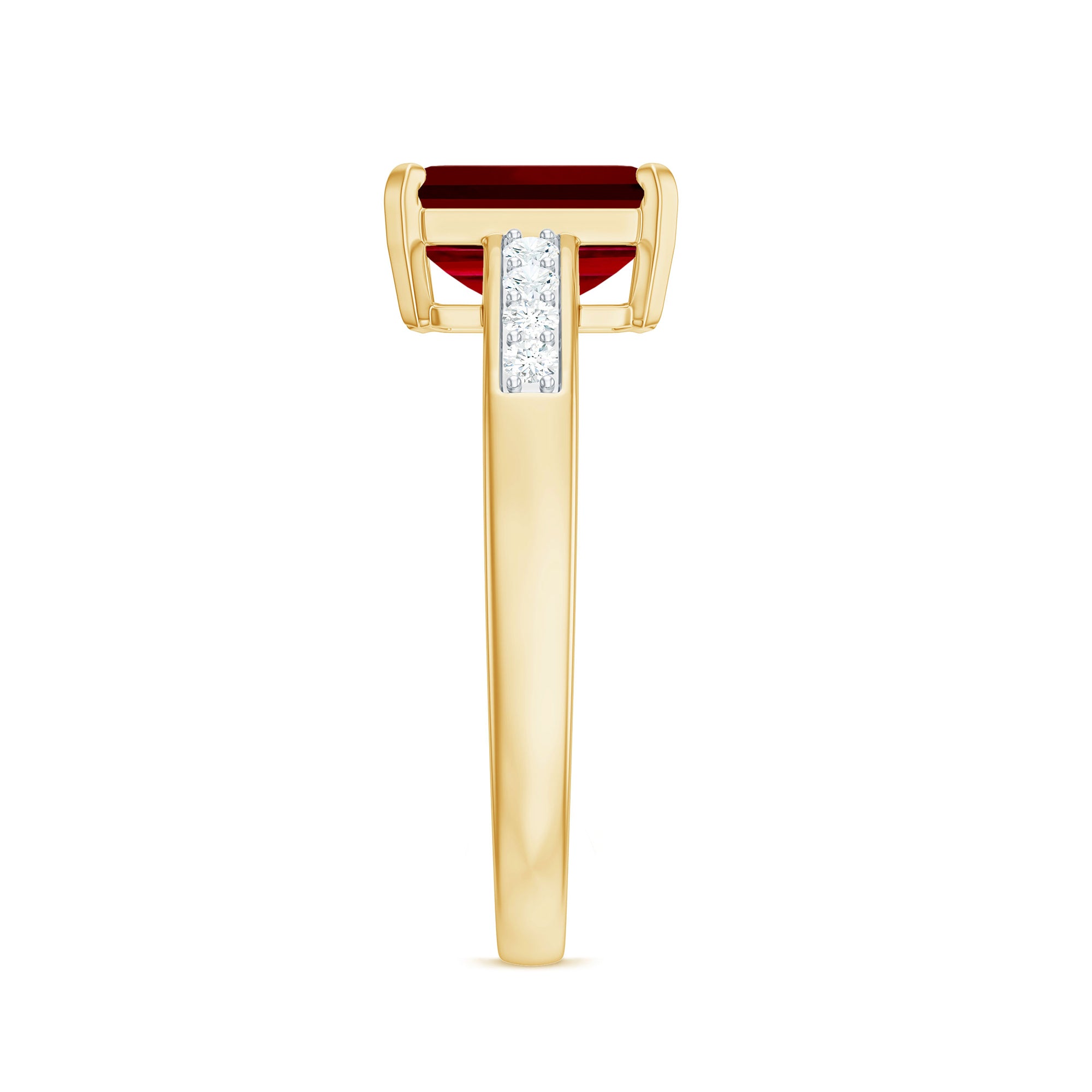 Emerald Cut Certified Created Ruby Solitaire Ring with Diamond Lab Created Ruby - ( AAAA ) - Quality - Rosec Jewels