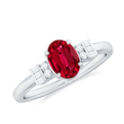 1.25 CT Oval Created Ruby Solitaire Ring with Diamond Accent Lab Created Ruby - ( AAAA ) - Quality - Rosec Jewels