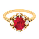 Certified Vintage Inspired Created Ruby Engagement Ring with Diamond Lab Created Ruby - ( AAAA ) - Quality - Rosec Jewels