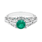 Antique Style Round Emerald Engagement Ring with Diamond Emerald - ( AAA ) - Quality - Rosec Jewels