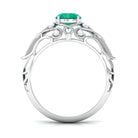 Antique Style Round Emerald Engagement Ring with Diamond Emerald - ( AAA ) - Quality - Rosec Jewels