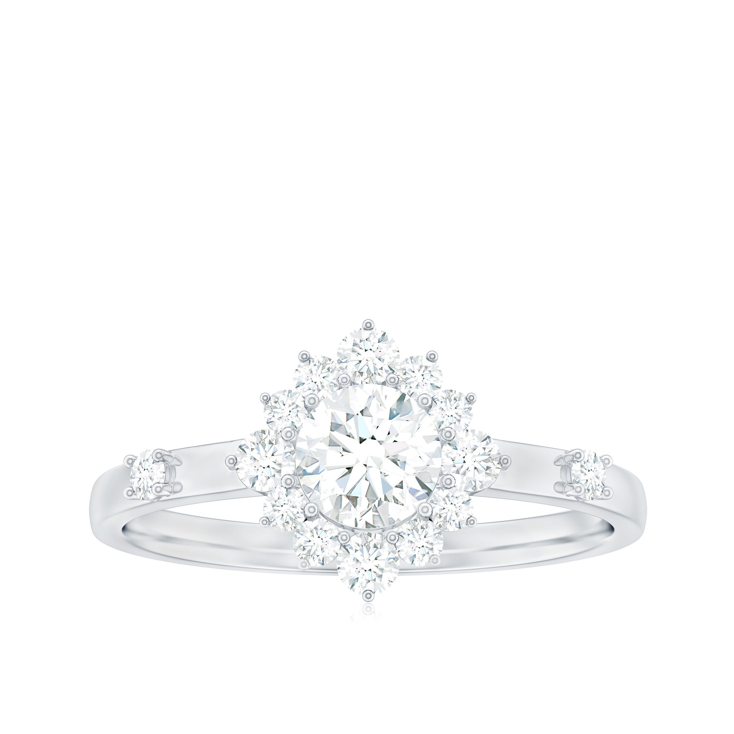 1 CT Round Moissanite Engagement Ring with Halo Moissanite - ( D-VS1 ) - Color and Clarity - Rosec Jewels