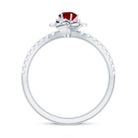 Lab-Created Ruby Flower Engagement Ring with Diamond Lab Created Ruby - ( AAAA ) - Quality - Rosec Jewels