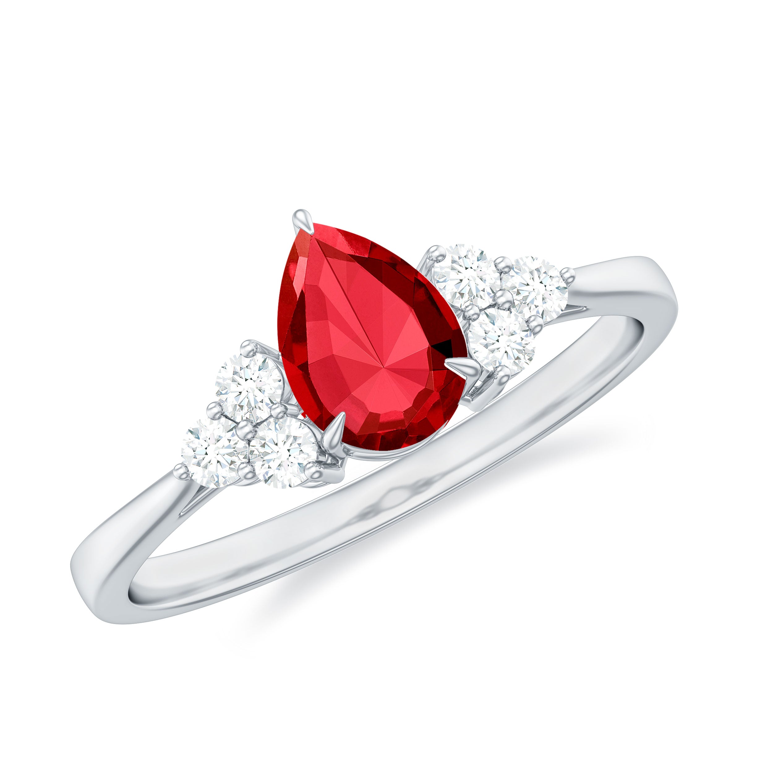 1 CT Pear Shaped Lab Grown Ruby Solitaire Ring with Diamond Trio Lab Created Ruby - ( AAAA ) - Quality - Rosec Jewels