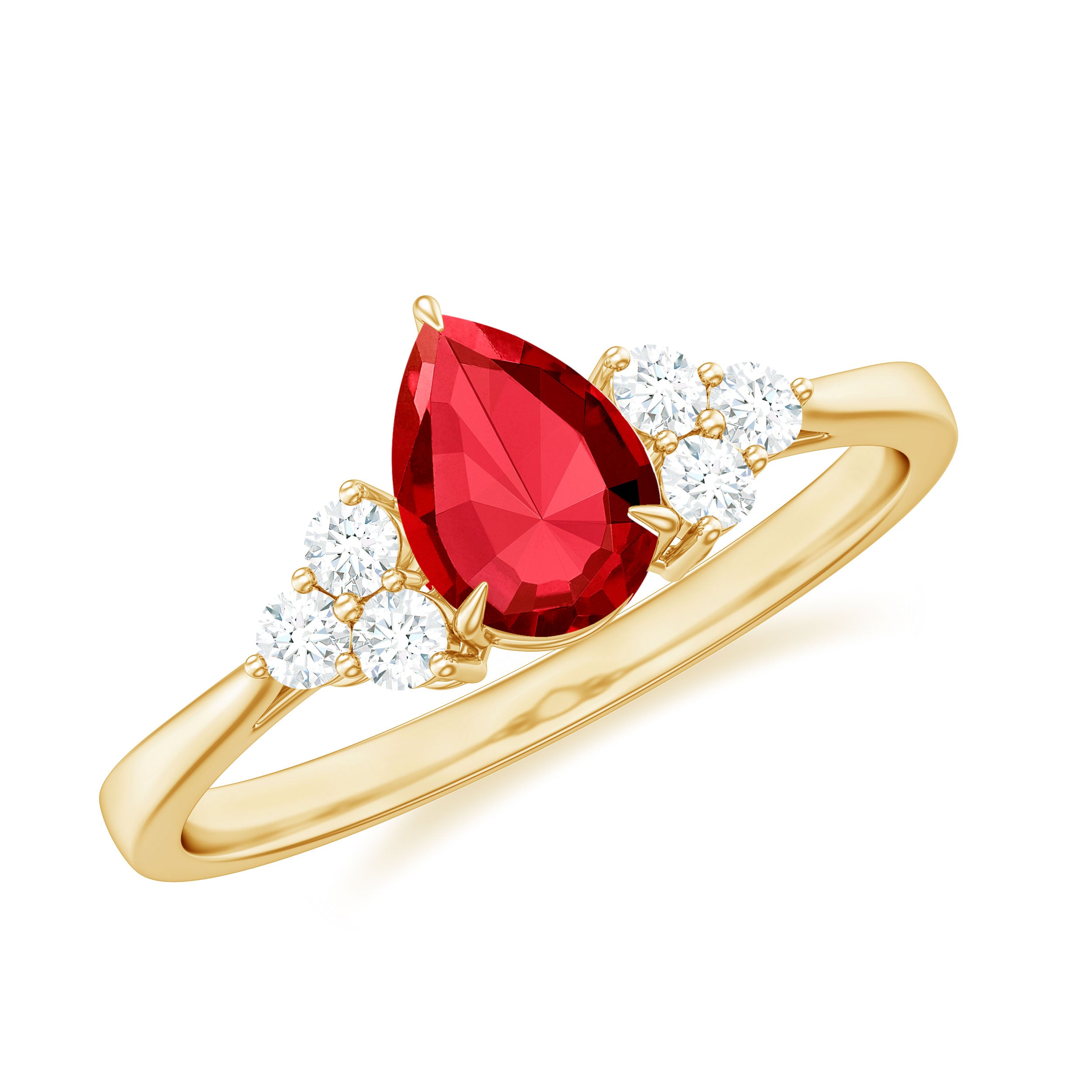 1 CT Pear Shaped Lab Grown Ruby Solitaire Ring with Diamond Trio Lab Created Ruby - ( AAAA ) - Quality - Rosec Jewels