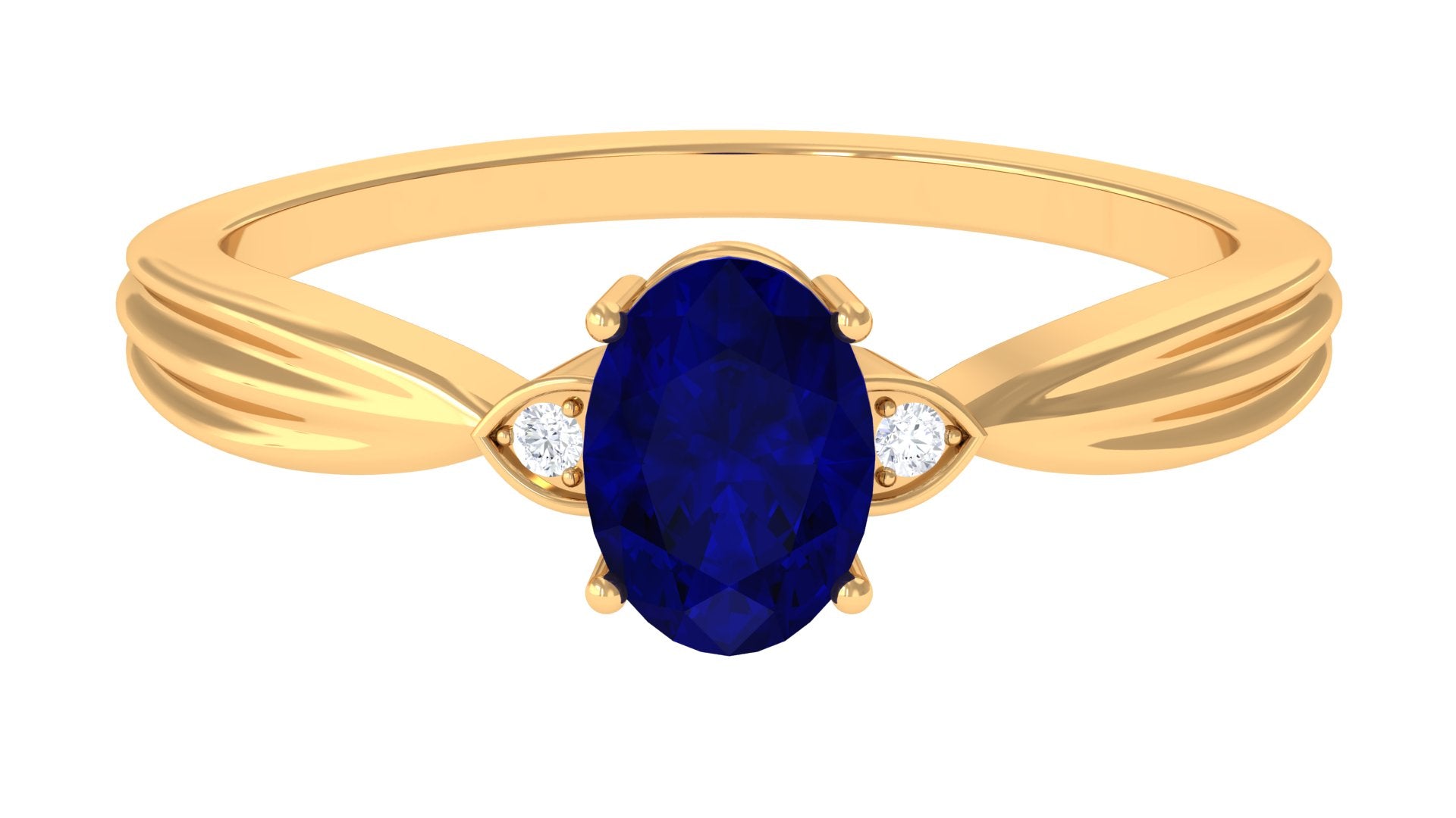 Oval Shape Real Blue Sapphire Solitaire Ring with Diamond Blue Sapphire - ( AAA ) - Quality - Rosec Jewels