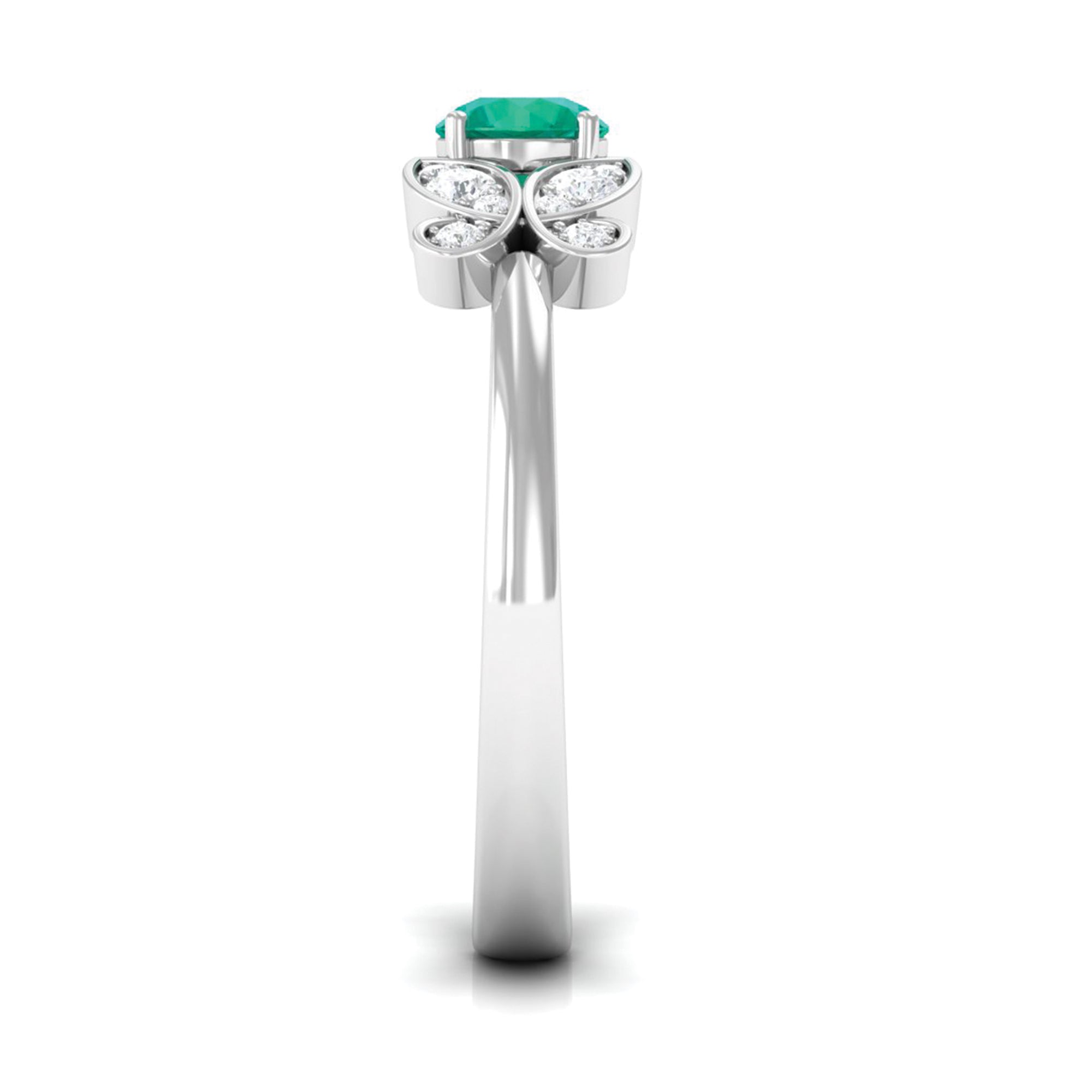 Round Emerald Butterfly Engagement Ring with Diamond Emerald - ( AAA ) - Quality - Rosec Jewels