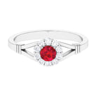 Lab Grown Ruby Split Shank Ring with Diamond Halo Lab Created Ruby - ( AAAA ) - Quality - Rosec Jewels