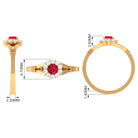 Lab Grown Ruby Split Shank Ring with Diamond Halo Lab Created Ruby - ( AAAA ) - Quality - Rosec Jewels