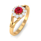 Lab Grown Ruby Split Shank Ring with Diamond Halo Lab Created Ruby - ( AAAA ) - Quality - Rosec Jewels