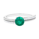 Emerald Solitaire Engagement Ring with Diamond Side Stones Emerald - ( AAA ) - Quality - Rosec Jewels