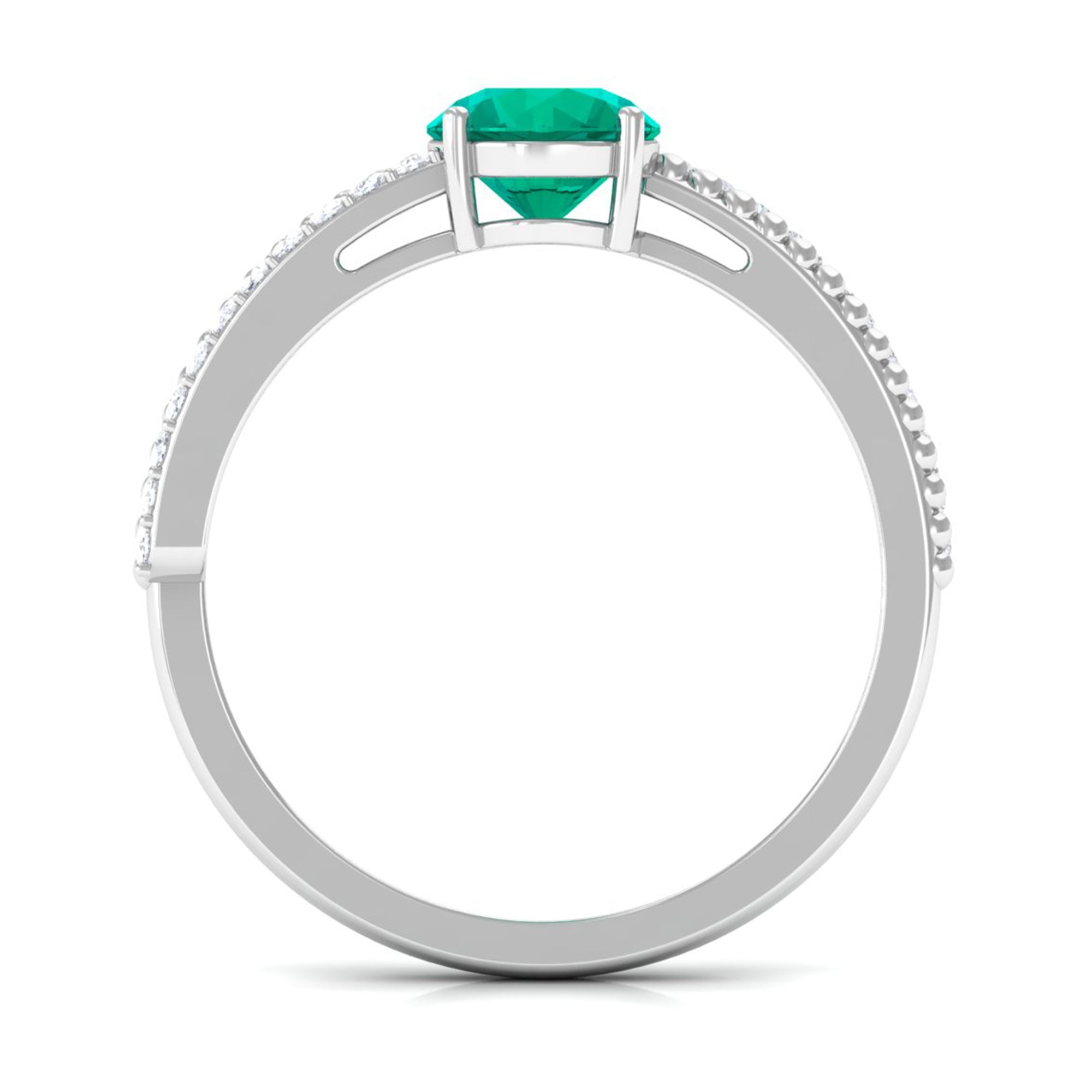 Emerald Solitaire Engagement Ring with Diamond Side Stones Emerald - ( AAA ) - Quality - Rosec Jewels