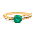 Emerald Solitaire Engagement Ring with Diamond Side Stones Emerald - ( AAA ) - Quality - Rosec Jewels