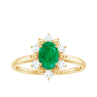 1 CT Oval Emerald Floral Halo Engagement Ring with Diamond Emerald - ( AAA ) - Quality - Rosec Jewels