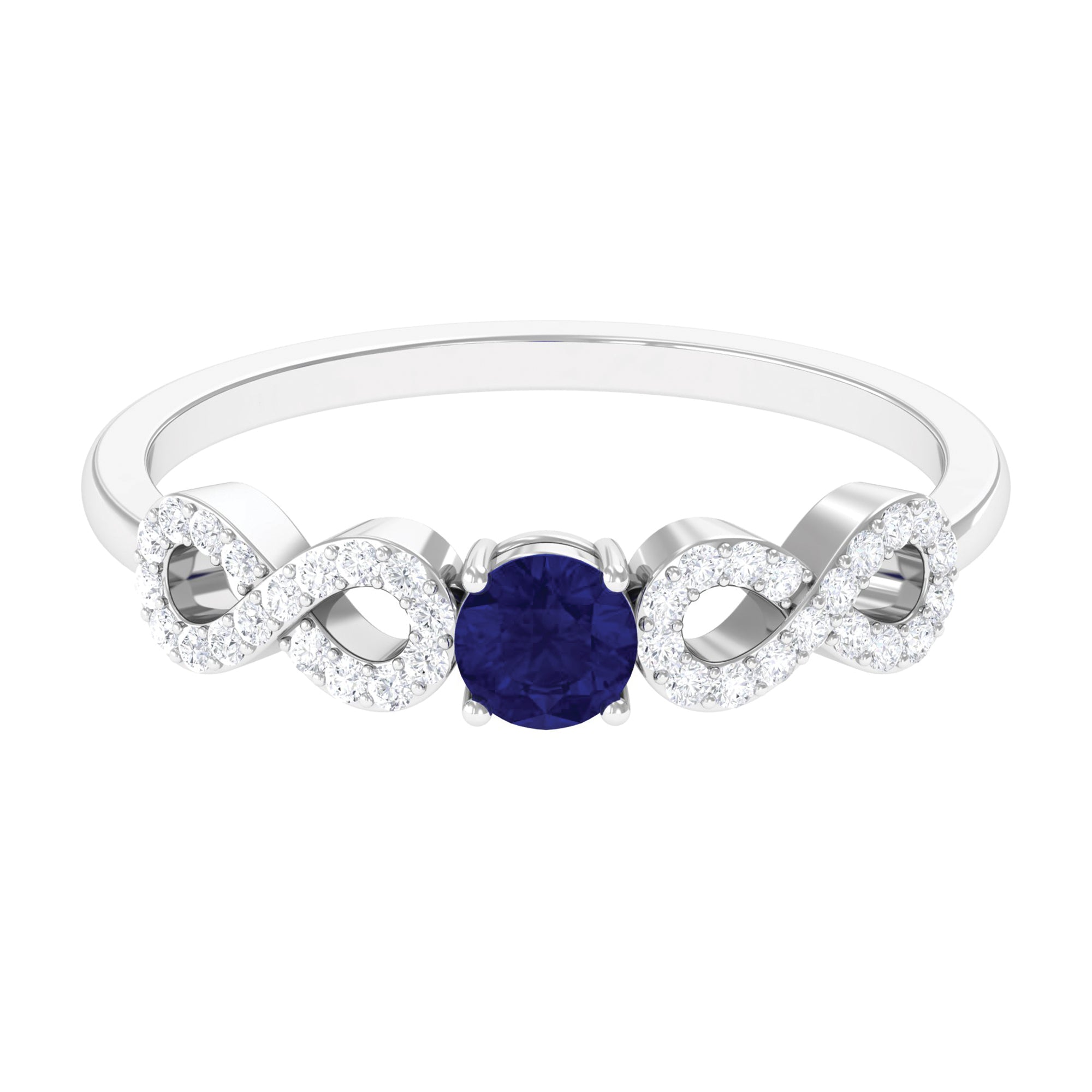 Round Blue Sapphire Solitaire Ring with Infinity Diamond Blue Sapphire - ( AAA ) - Quality - Rosec Jewels