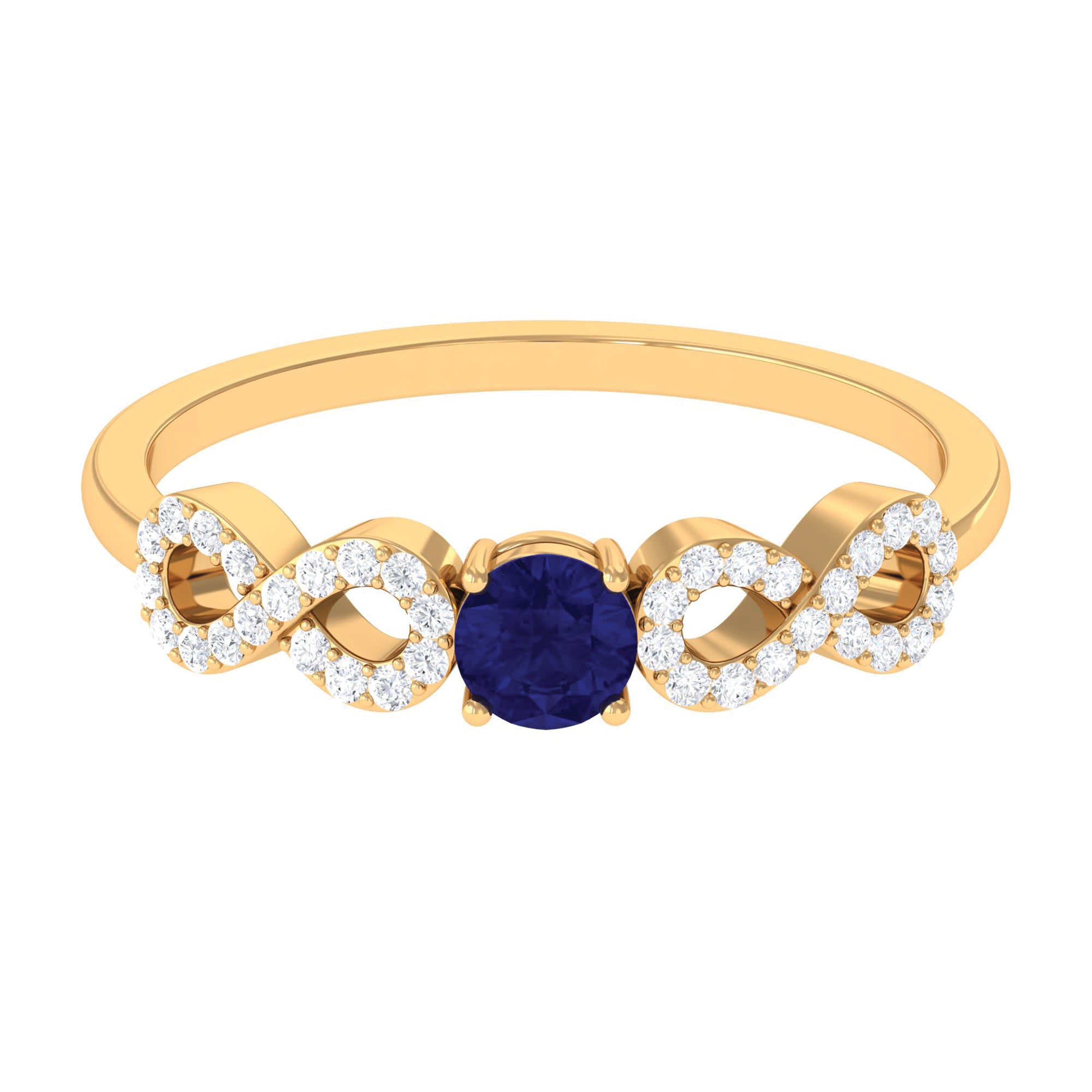 Round Blue Sapphire Solitaire Ring with Infinity Diamond Blue Sapphire - ( AAA ) - Quality - Rosec Jewels