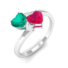 3/4 CT Emerald and Ruby Moi et Toi Heart Engagement Ring with Moissanite Emerald - ( AAA ) - Quality - Rosec Jewels