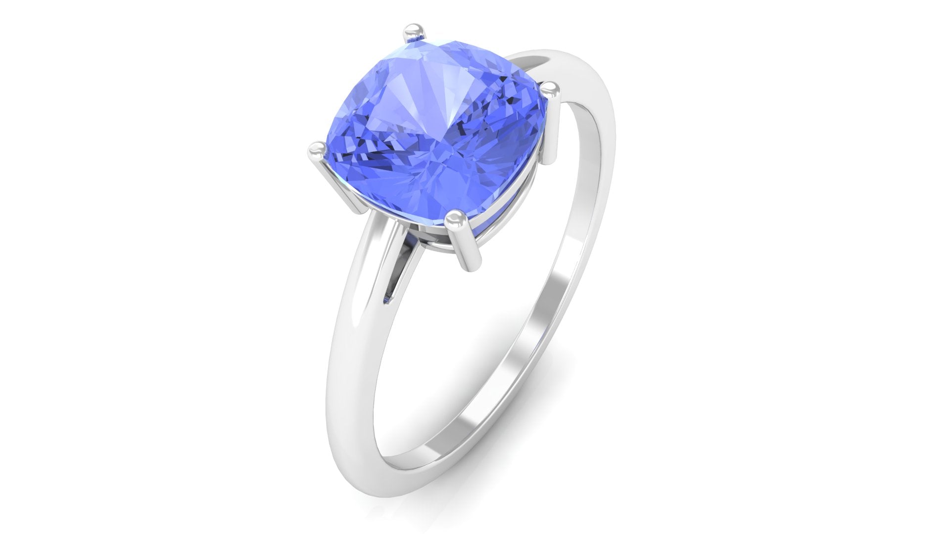 Cushion Cut Tanzanite Solitaire Ring in Prong Setting Tanzanite - ( AAA ) - Quality - Rosec Jewels