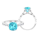 3 CT Cushion Swiss Blue Topaz Vintage Engagement Ring with Diamond Swiss Blue Topaz - ( AAA ) - Quality - Rosec Jewels