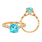 3 CT Cushion Swiss Blue Topaz Vintage Engagement Ring with Diamond Swiss Blue Topaz - ( AAA ) - Quality - Rosec Jewels