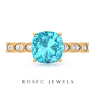 3 CT Cushion Swiss Blue Topaz Vintage Engagement Ring with Diamond Swiss Blue Topaz - ( AAA ) - Quality - Rosec Jewels