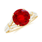 Created Ruby Solitaire Engagement Ring with Diamond in Split Shank Lab Created Ruby - ( AAAA ) - Quality - Rosec Jewels