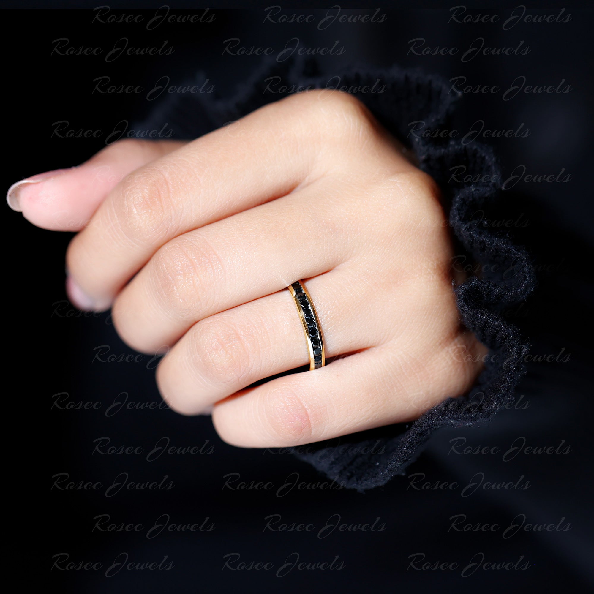 2 MM Black Spinel Eternity Ring in Channel Setting Black Spinel - ( AAA ) - Quality - Rosec Jewels