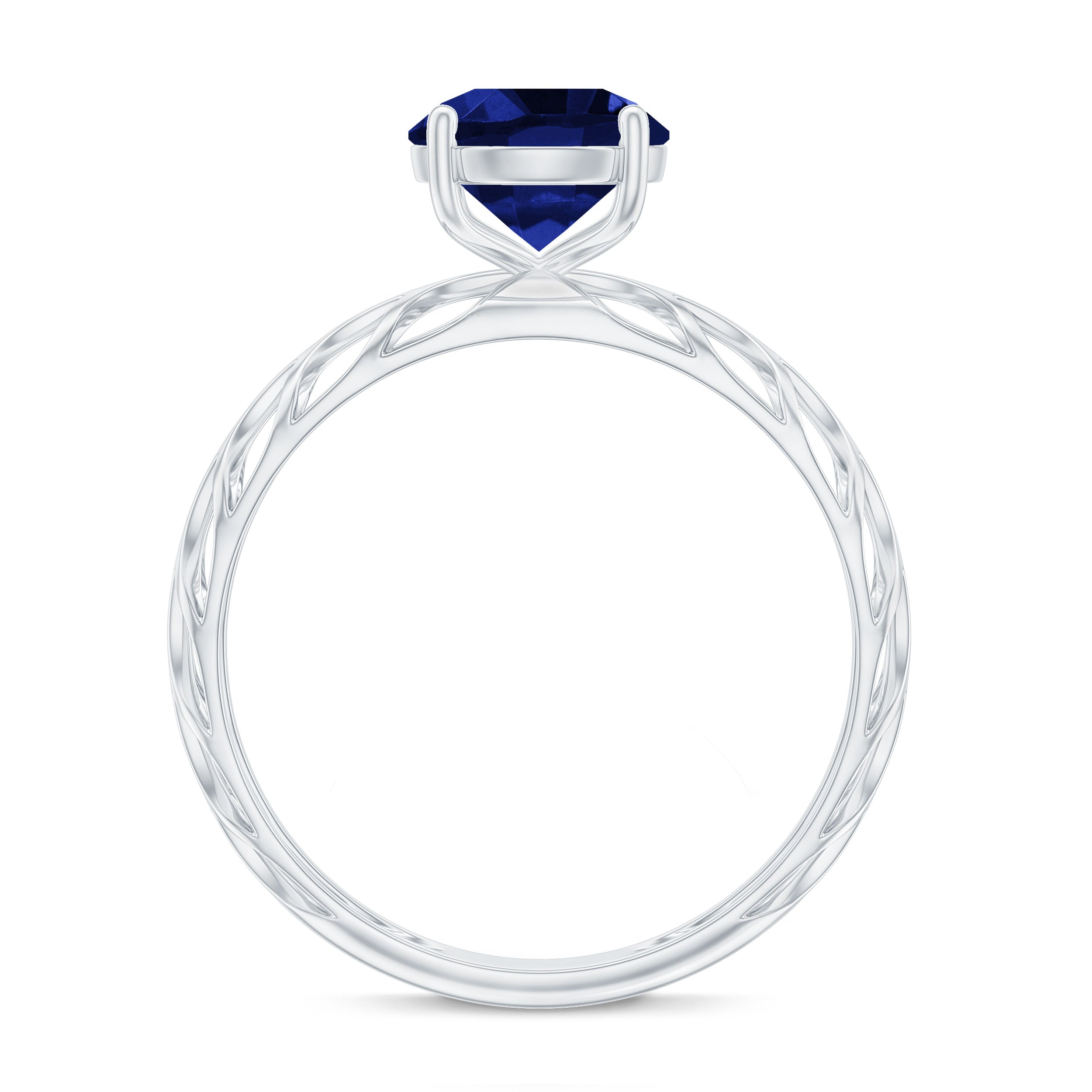 Modern Solitaire Ring with Created Blue Sapphire Lab Created Blue Sapphire - ( AAAA ) - Quality - Rosec Jewels