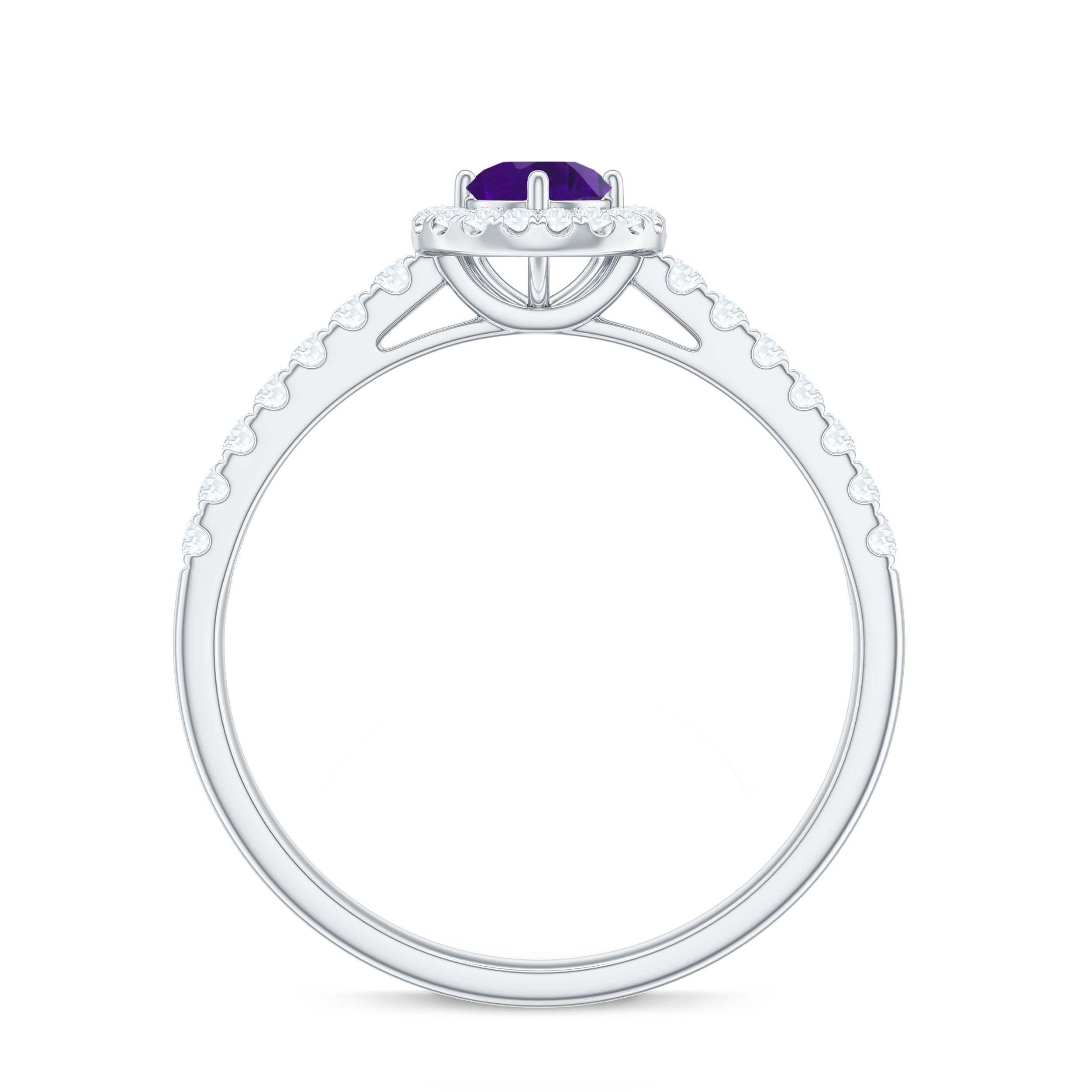 Genuine Amethyst and Diamond Halo Engagement Ring Amethyst - ( AAA ) - Quality - Rosec Jewels