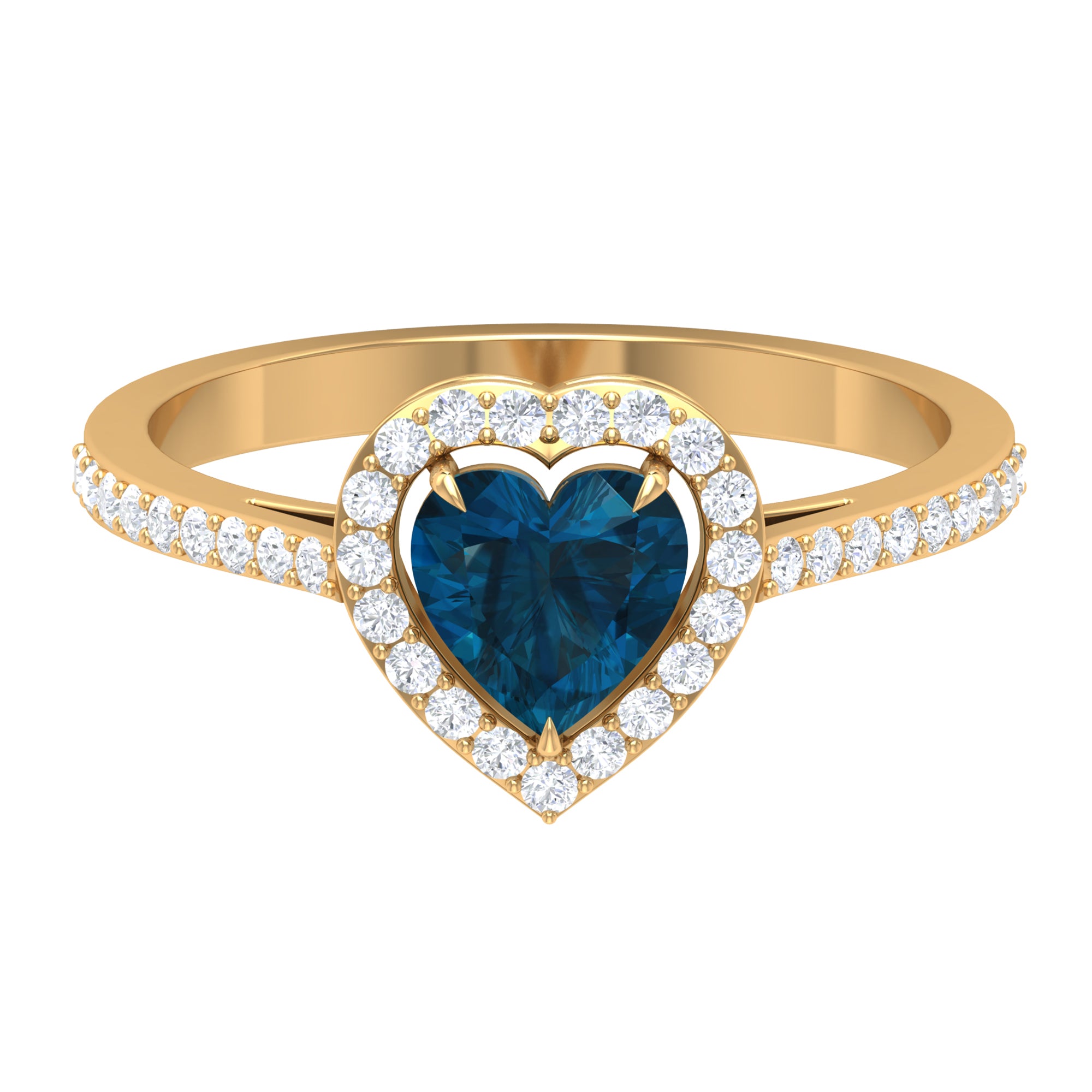 1.50 CT Heart Shape London Blue Topaz Engagement Ring with Diamond Accent London Blue Topaz - ( AAA ) - Quality - Rosec Jewels