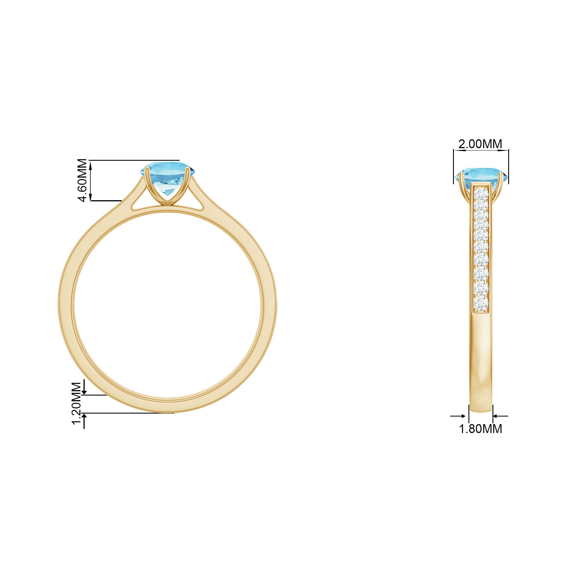 3/4 CT Classic Solitaire Aquamarine Ring with Diamond Side Stones Aquamarine - ( AAA ) - Quality - Rosec Jewels