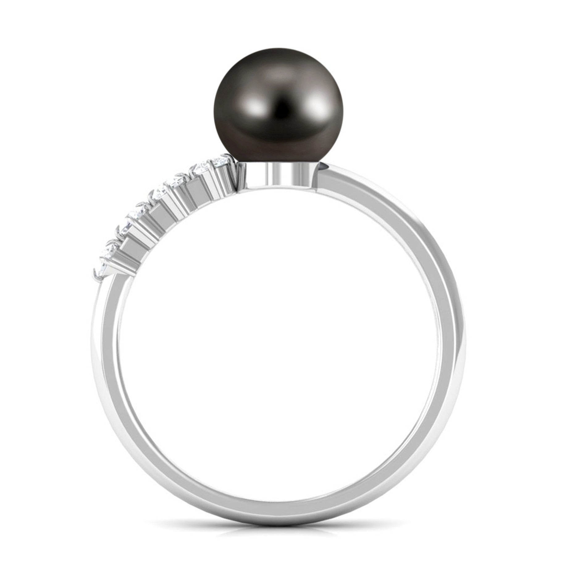 Designer Tahitian Pearl Solitaire Engagement Ring with Diamond Tahitian pearl - ( AAA ) - Quality - Rosec Jewels