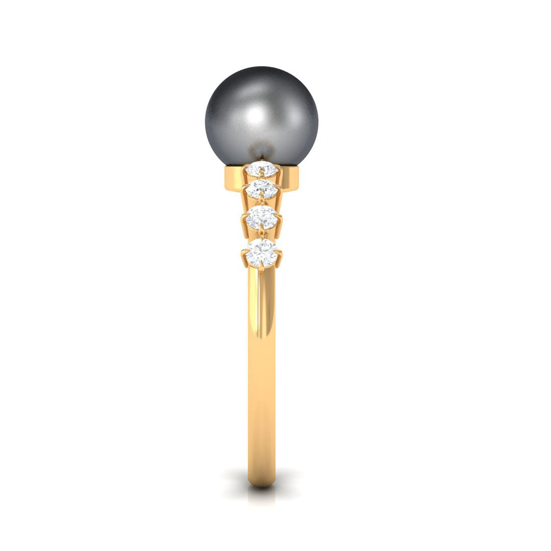 Designer Tahitian Pearl Solitaire Engagement Ring with Diamond Tahitian pearl - ( AAA ) - Quality - Rosec Jewels