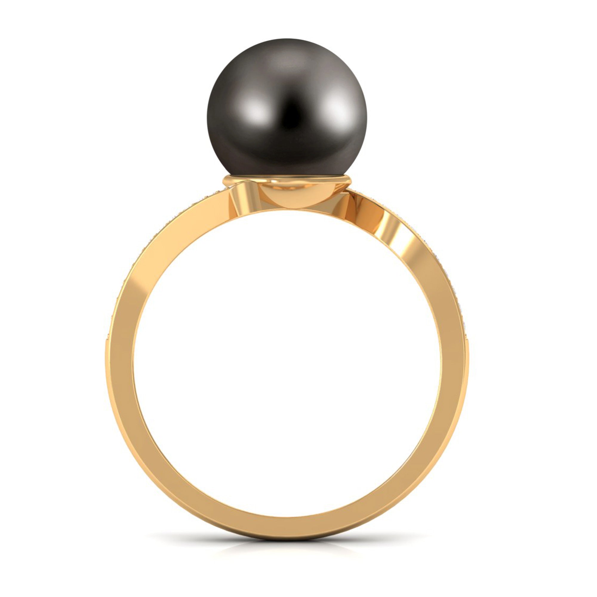 Tahitian Pearl Bypass Engagement Ring with Diamond Tahitian pearl - ( AAA ) - Quality - Rosec Jewels