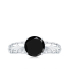 August Birthstone Black Spinel Engagement Ring with Filigree Design Black Spinel - ( AAA ) - Quality - Rosec Jewels