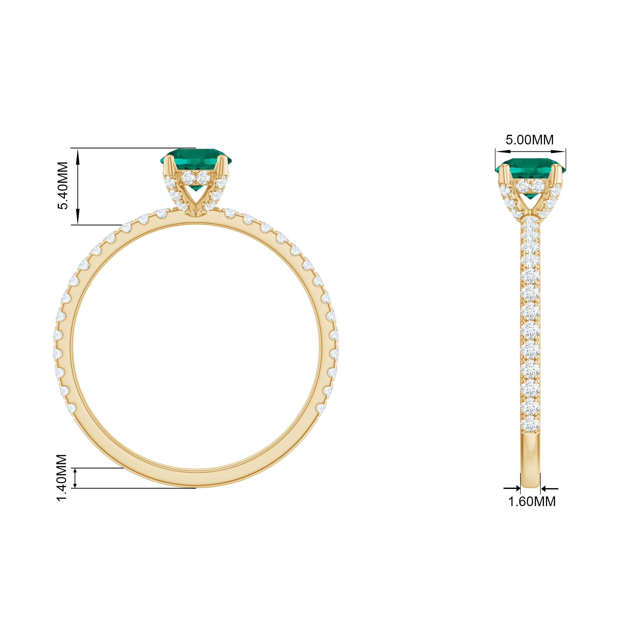 2.25 CT Created Emerald and Diamond Promise Ring Lab Created Emerald - ( AAAA ) - Quality - Rosec Jewels