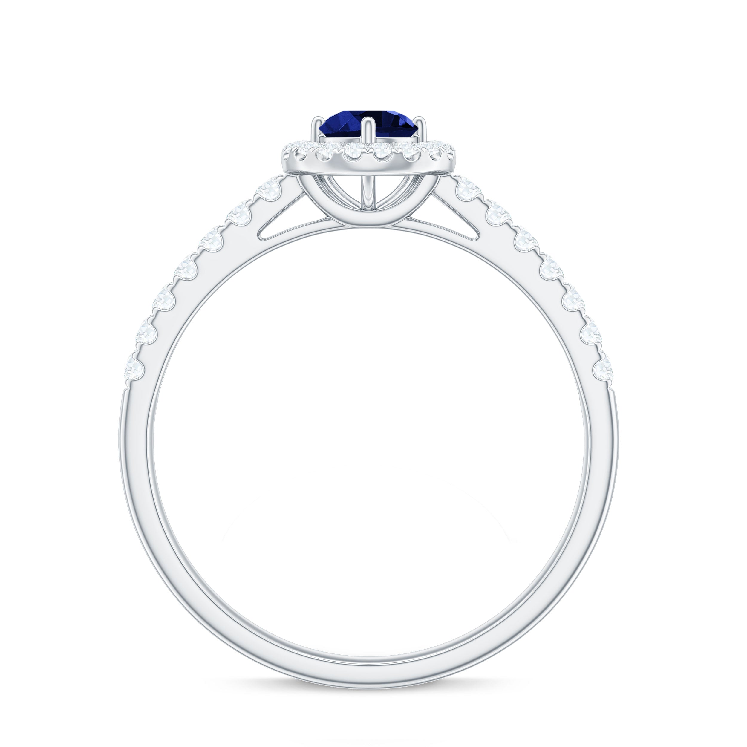 3/4 CT Created Blue Sapphire Engagement Ring with Diamond Lab Created Blue Sapphire - ( AAAA ) - Quality - Rosec Jewels