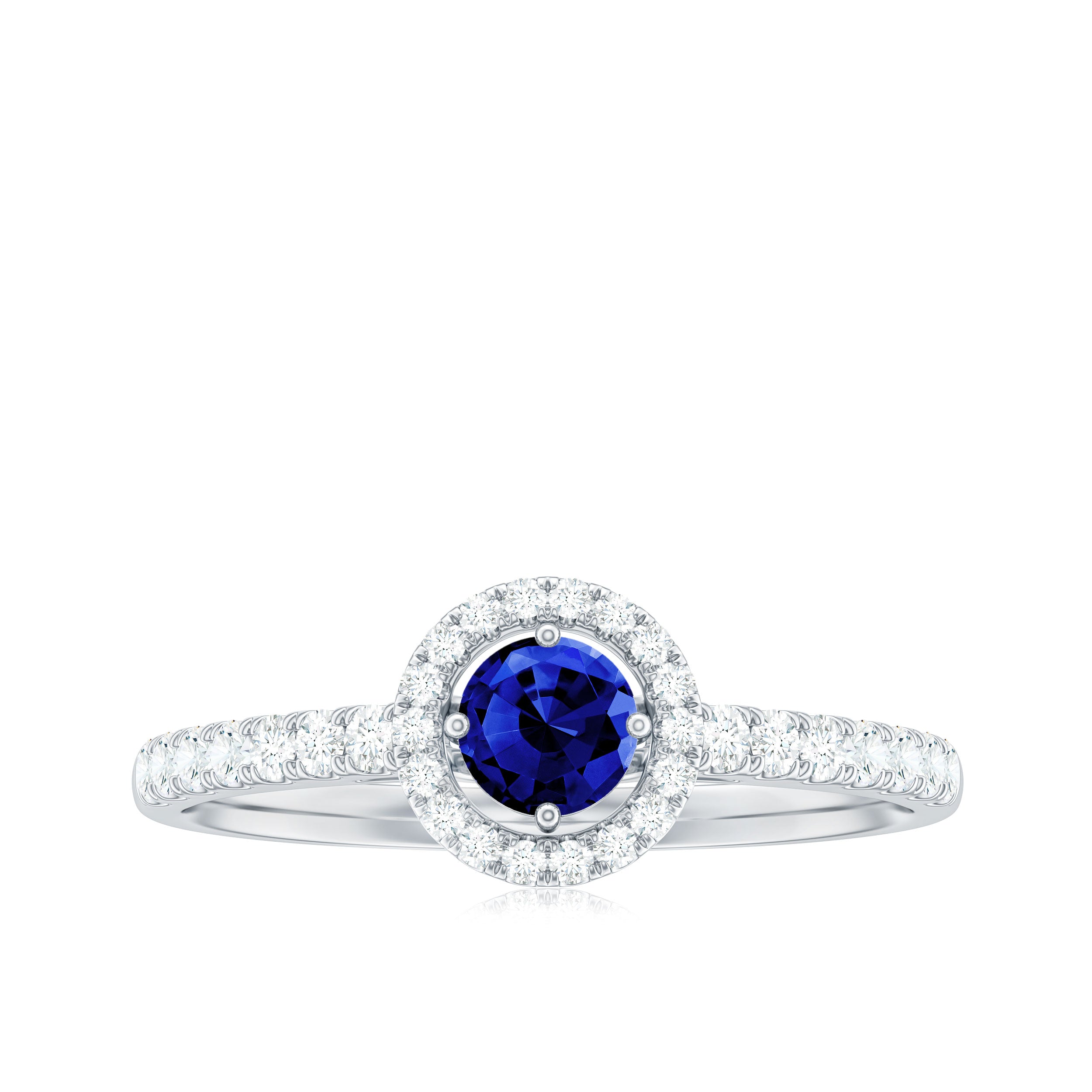 3/4 CT Created Blue Sapphire Engagement Ring with Diamond Lab Created Blue Sapphire - ( AAAA ) - Quality - Rosec Jewels