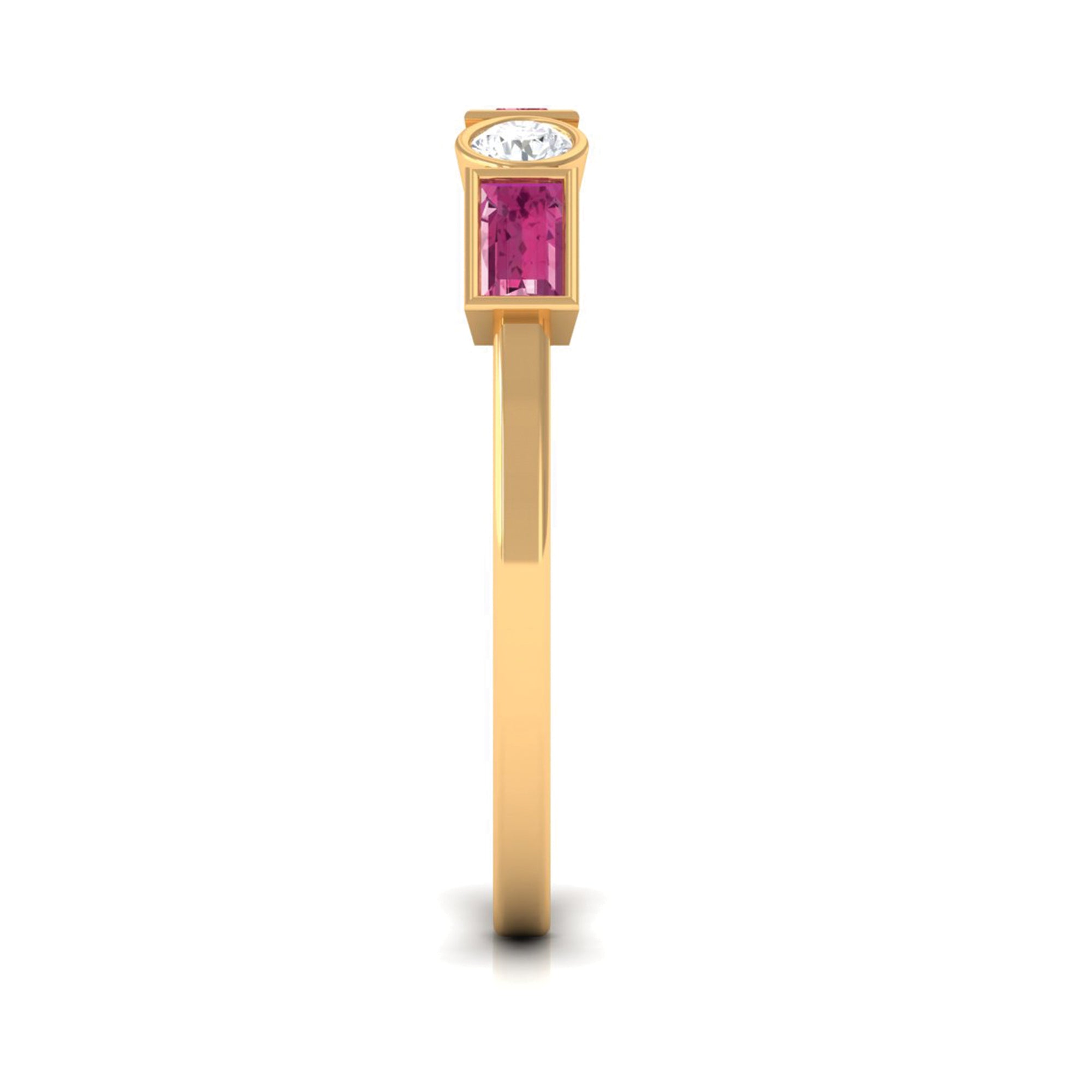 1/2 CT Pink Tourmaline and Moissanite Stackable Ring in Bezel Setting Pink Tourmaline - ( AAA ) - Quality - Rosec Jewels