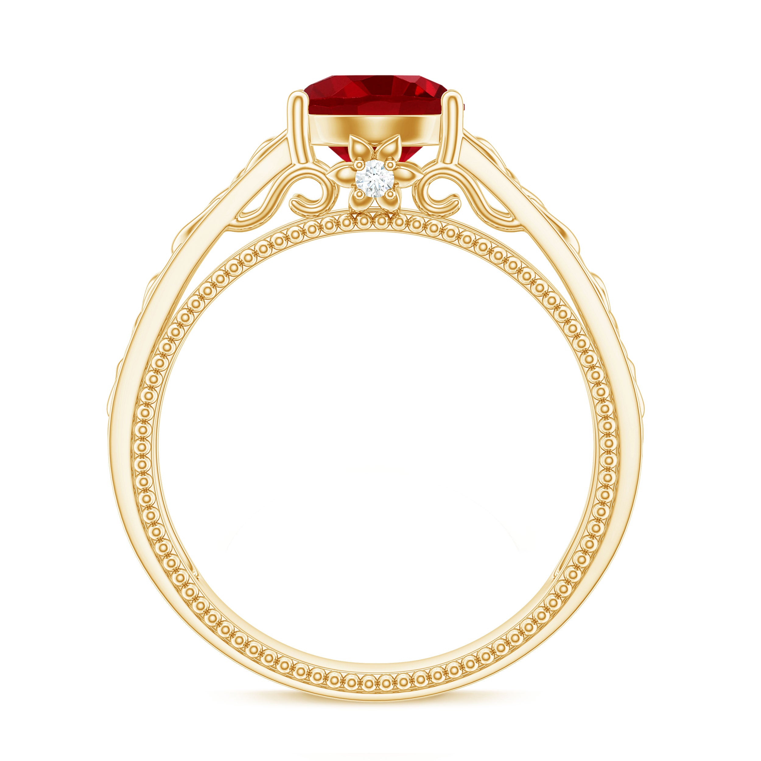 Vintage Style Created Ruby Celtic Knot Band Ring with Surprise Diamond Lab Created Ruby - ( AAAA ) - Quality - Rosec Jewels