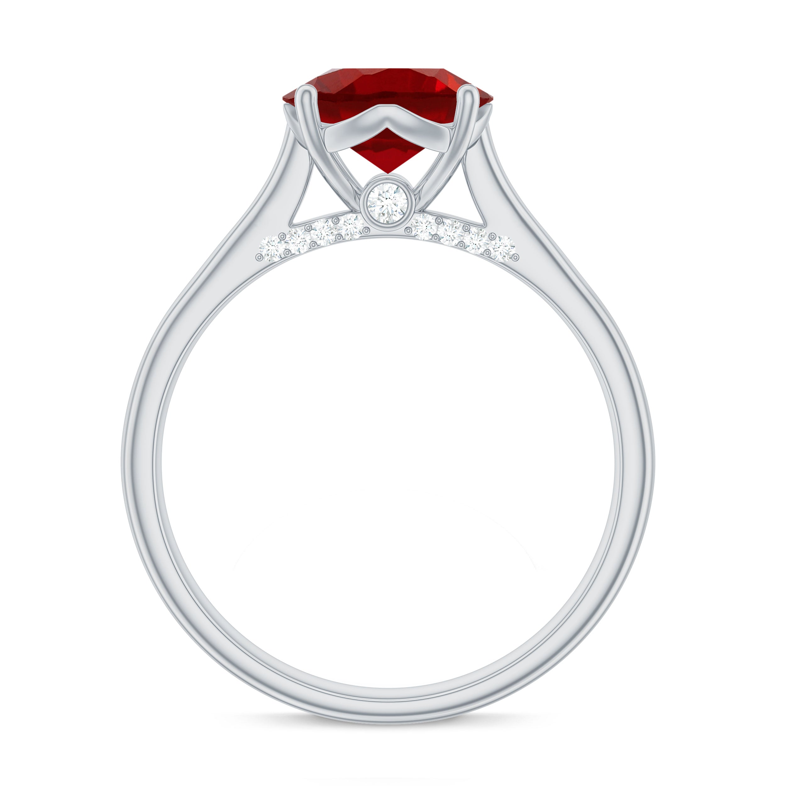 Classic Created Ruby Solitaire Ring with Surprise Diamond Lab Created Ruby - ( AAAA ) - Quality - Rosec Jewels