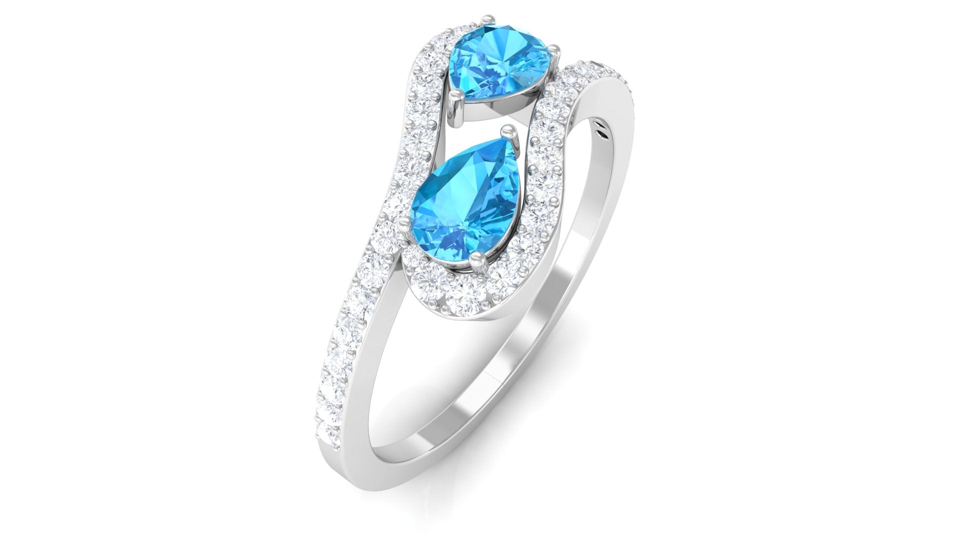 Vintage Inspired Swiss Blue Topaz Bypass Ring with Diamond Swiss Blue Topaz - ( AAA ) - Quality - Rosec Jewels