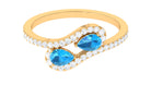 Vintage Inspired Swiss Blue Topaz Bypass Ring with Diamond Swiss Blue Topaz - ( AAA ) - Quality - Rosec Jewels