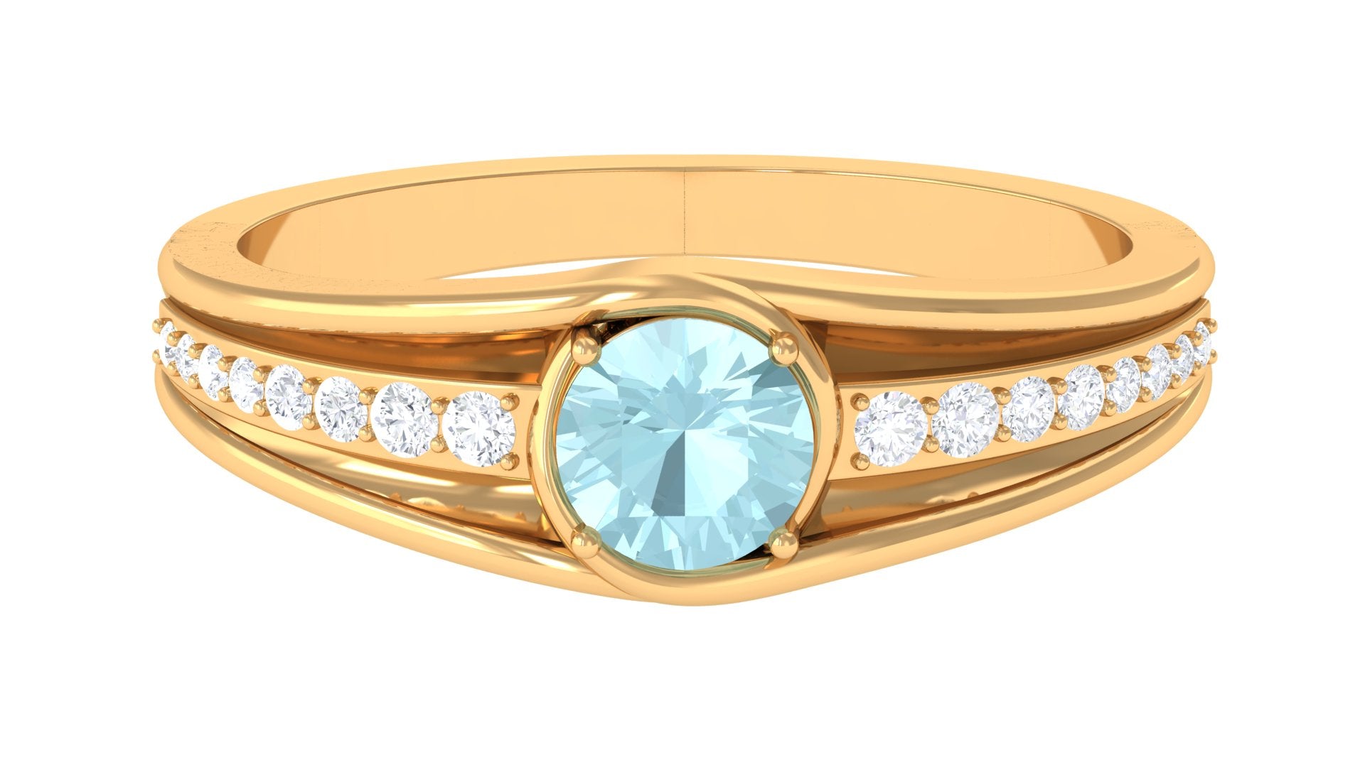 3/4 CT Round Shape Sky Blue Topaz Solitaire Ring with Diamond Side Stones Sky Blue Topaz - ( AAA ) - Quality - Rosec Jewels