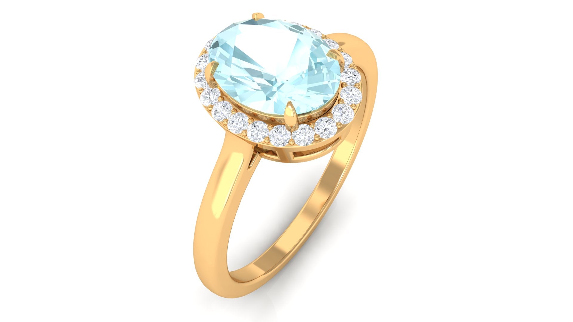 1.50 CT Oval Shape Sky Blue Topaz Engagement Ring with Diamond Halo Sky Blue Topaz - ( AAA ) - Quality - Rosec Jewels